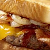 The Morning After Burger · 1/3# Burger, Fried Egg, Bacon, Onions, Spicy Mustard, Cheddar Cheese, on Buttered Texas Toast