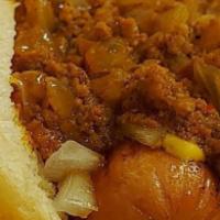 Willie T Cheese Dog · Chili, Cheese, Onions, Mustard.