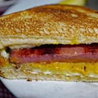 Bologna Egg Cheese · Fried Handcut Beef Bologna, Cheese, Egg on Buttered Texas Toast