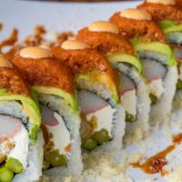 *Emely Roll · Shrimp tempura, krab, asparagus, cream cheese, avocado and spicy tuna on top, served with Ee...