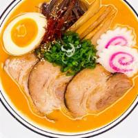 (R2) Spicy Tonkotsu Ramen · [Pork Broth] [Wheat Noodle] Chashu, wood ear mushroom, bamboo shoot, fish cake, scallions, s...