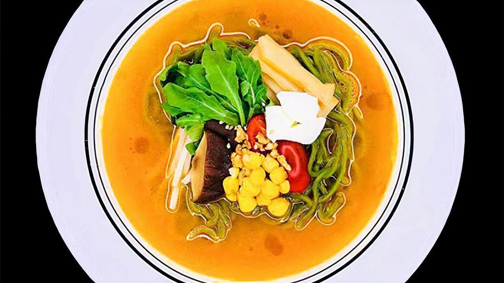 (R8) Vegetable Ramen · [Vegetable Broth] [Wheat Noodle]  Spinach, carrot, tofu, shiitaki mushroom and steamed corn.