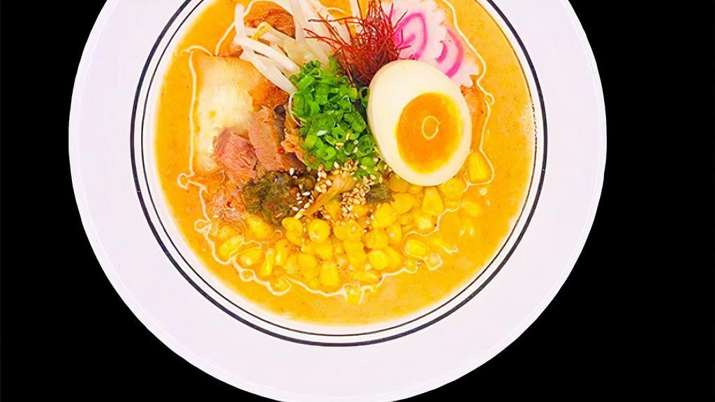 (R5) Kimchi Ramen · [Pork Broth] [Egg Thick Noodle] Kimchi, sukiyaki beef, scallion, egg and butter corn.