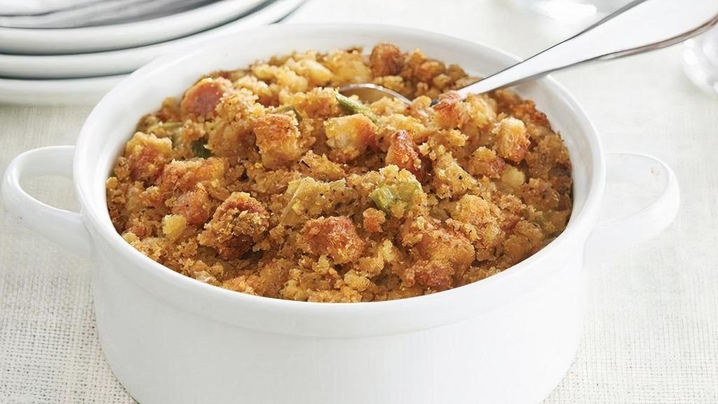 Country Cornbread Stuffing · The one thing that your meal should not be without is our Country Cornbread Stuffing. Regardless of your main dish, leave your guests wanting more at every bite with our sweet and savory cornbread tossed with creamy butter, celery, onion & rosemary. Side arrives frozen. Just Heat and Serve.