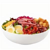 Cobb Salad  · Honey Baked Ham, bacon, cheddar cheese, roasted tomatoes, pickled red onions, hard boiled eg...