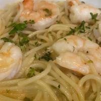 Shrimp Scampi · Jumbo Shrimp, fresh garlic, lemon, herbs & white wine butter sauce.