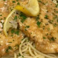 Chicken Francese · White wine, lemon and parsley sauce.