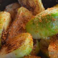 Charred Brussel Sprouts · Japanese spicy seasoning, creamy garlic aioli