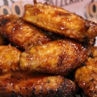 (10) Fire Roasted Magnum Wings · Jumbo 1.5oz chicken wings! Twice the size of a standard wing baked to perfection.