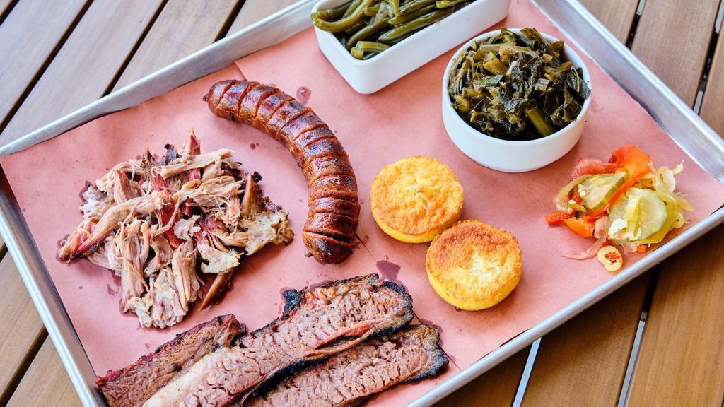3 Meat Platter (Bbq Combos) · Choose three of our Quality Smoked Meats to go with two of our house-made sides.