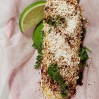 Elote · Grilled corn on cob with spicy mayo, cotija cheese, and cilantro