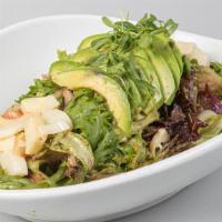 Criolla Salad · Homemade dressing, lettuce mix, tomatoes, red onions, cucumber, heart of palms, and avocado.