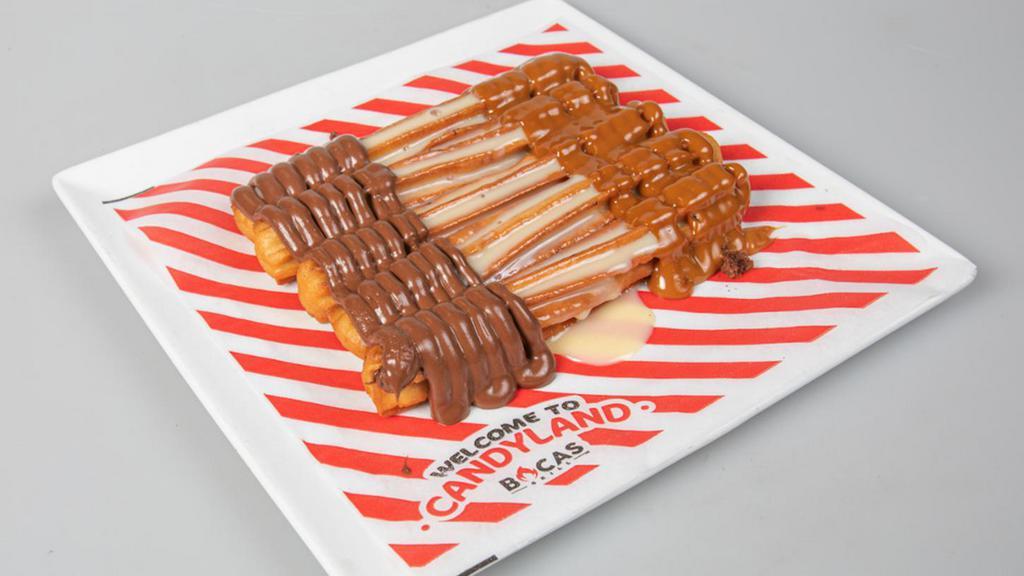 Traditional Churros · Churros with Condensed Milk, Nutella, and Dulce de Leche.