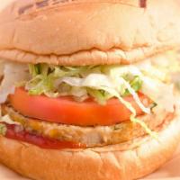 Veggie Burger · Our Famous Burger but with no ham and bacon and our homemade veggie mix instead of the beef ...