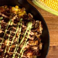 Maicito Reloaded · Signature dish! Sweet corn, favorite pink sauce, banging grilled chicken, grilled steak, and...