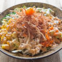 Sushirrito Signature Poke Bowl · Creamy scallop,spicy surimi crab,wakame salad ,avocado,mango,masago,crispy shredded crab ,sr...