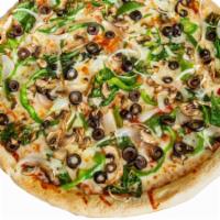 Vegetarian · Real mozzarella cheese, fresh spinach, fresh sliced onions, black olives, mushrooms and bell...