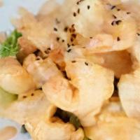 Rock Shrimp · Lightly fried shrimp tossed in sweet chili sauce and scallions (6)