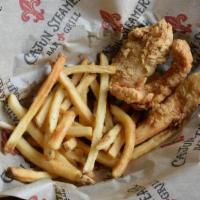 Kids Chicken Tenders · Served with fries and a drink.