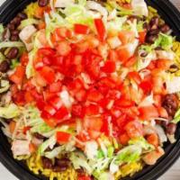 Cuban Chop-Chop® · Freshly grilled chopped chicken breast with lettuce, tomatoes, and black beans. Served over ...