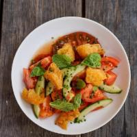 Tomato Salad · Heirloom Tomatoes, Cucumber, Breadcrumbs, Herbs,. Red Wine Vinegar