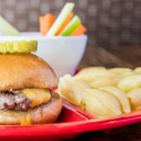 Kids Little Cheese Burger · (Available til 11pm) Classic chargrilled burger with American cheese, lettuce & tomato on to...