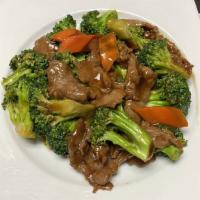 Beef W. Broccoli · Served with steamed white rice.