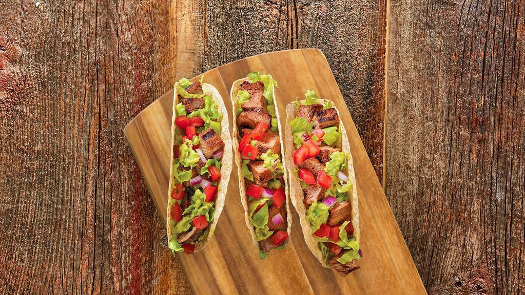 3 Tacos · Create your own taco trio with your choice of protein, flavorful salsas, sauces and toppings, served in flour or soft corn tortillas.