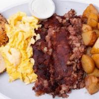 2 Eggs Any Style With Corned Beef Hash · Choice of side