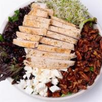 Flagler'S Favorite · Romaine, spring mix, dried cranberries, candied pecans, feta, alfalfa sprouts and grilled ch...