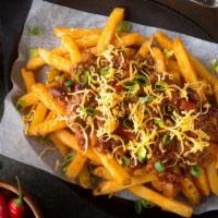 Chili Cheese Fries · Exquisite French fries mixed with melted cheese and chili, made to taste!.