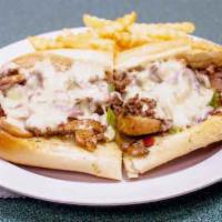 Philly Cheese Steak · Ribeye steak ,sauted bell peppers,mushrooms, red onions and topped with hot melted provolone...