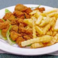 Oyster Basket · 10 large breaded and fried oysters with crinkle fries served with oyster sauce