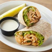 Buffalo Chicken Wrap · 640 cal. Grilled chicken, mozzarella, hot sauce and lettuce. Served with ranch (170 cal) or ...