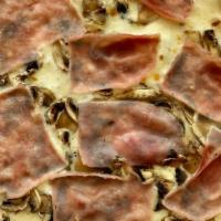 White Truffle Pizza · White sauce, mozzarella, ham, mushroom, and white truffle oil.