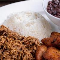 Latin Lunch (Pabellón) · Shredded meat, black beans, white rice and fried plantains.
