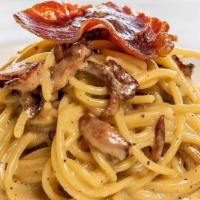 Spaghetti Carbonara · Egg Sauce, Guanciale, Parmesan Cheese, Pecorino Cheese and Black Pepper