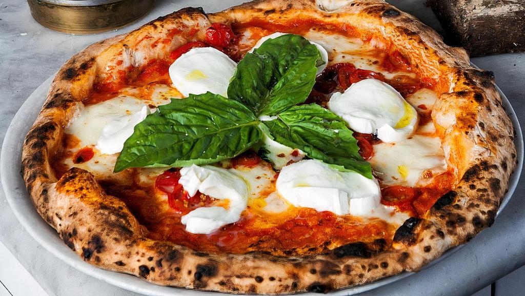 Alla Caprese Pizza · Tomato Sauce, Cherry Tomatoes, Bufala Mozzarella and Basil