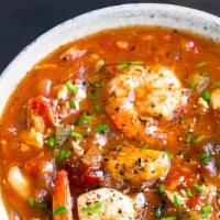 Seafood Gumbo · Southern-style seafood gumbo with sausage, scallop, and shrimp.