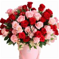  50 Pink & Red Roses · One of our BIGGEST arrangements! Luxury box filled with Premium long stem pink and red Roses...