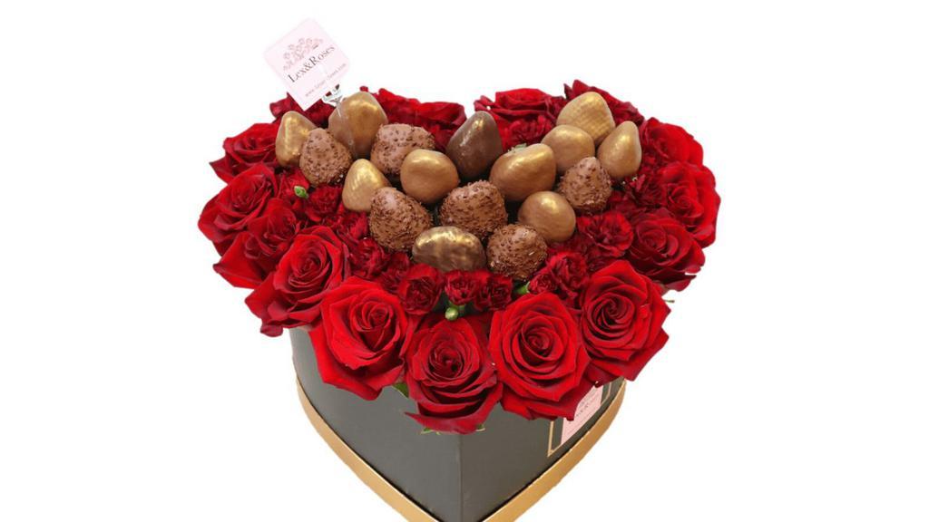 My Love · My Love is the perfect way to show love!  Red Roses and Belgium Chocolate covered strawberries makes this one an elegant arrangement. 

Rich Belgium dark chocolate gold dust and chocolate sprinkles.

16 - 18 pcs Strawberries.
Red Roses.  

 Please contact us at 786.512.4346 If you have any problems placing your order.

Porfavor contactenos al 786.512.4346 si tiene algun problema haciendo su orden.

* Disclaimer: Arrangements are subjected to change based on availability. We will do our best to ensure picture perfect designs.