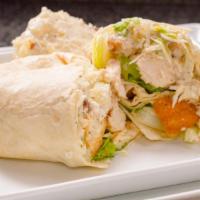 Chicken Caesar Wrap · Grill chicken, romaine lettuce, croutons, Parmesan cheese and Caesar dressing.