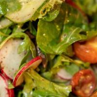 Pinch Salad · arugula, shaved veggies, parmigianno reggiano, cucumber vinaigrette