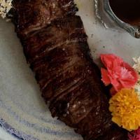 Black Angus Skirt Steak · 8oz steak, spicy brussels sprouts, brazilian vinaigrette steak salsa