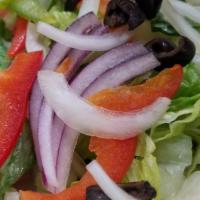 Side Garden Salad(V) · Mixed greens, cucumbers, tomatoes, peppers, onions, and olives