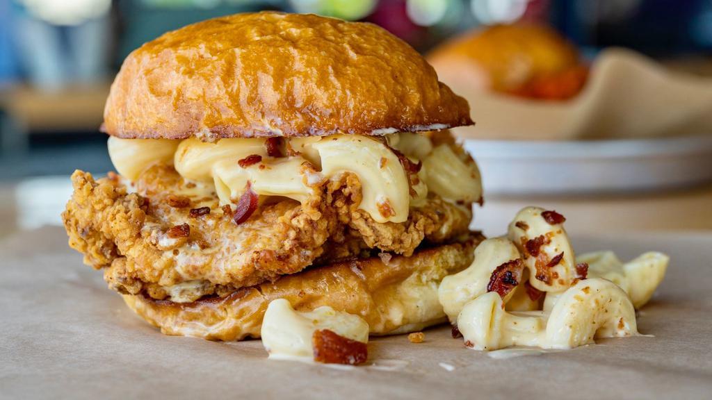 The Hot Mess · Did we really do this? Oh yes. This sandwich is everything. We took our main squeeze, The Boss Chik, and we smothered it in Mac N Crack