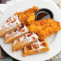 Chicken N Waffles · Voted best in Miami, fried Florida chicken with Belgium waffles topped with chopped bacon, a...