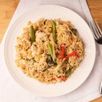 Basil Fried Rice · Jasmine rice, egg, chili, garlic, green bean, bell pepper, basil, onion.