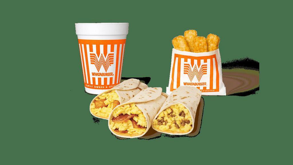 #20 Taquito With Cheese Whatameal® · What's On It: Sausage (Taquito with Cheese), American Cheese (1 Slice). Your Whatameal®includes: Comes with Hash Brown Sticks and a Coffee.