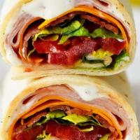 Turkey Bacon & Ranch Wrap · Turkey, crispy bacon, tomato, onion, lettuce, provolone cheese, and ranch dressing